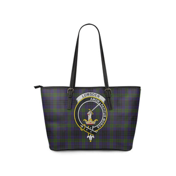 Lumsden Hunting Tartan Leather Tote Bag with Family Crest