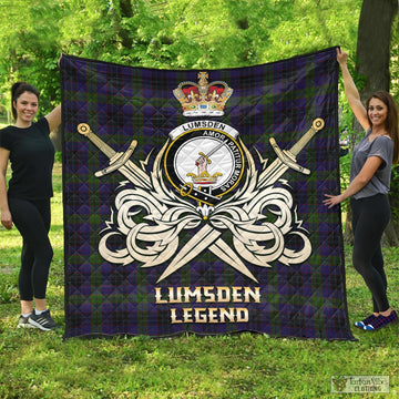 Lumsden Hunting Tartan Quilt with Clan Crest and the Golden Sword of Courageous Legacy