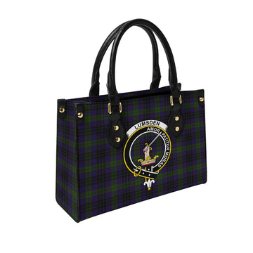 Lumsden Hunting Tartan Leather Bag with Family Crest