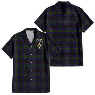 Lumsden Hunting Tartan Short Sleeve Button Down Shirt with Family Crest