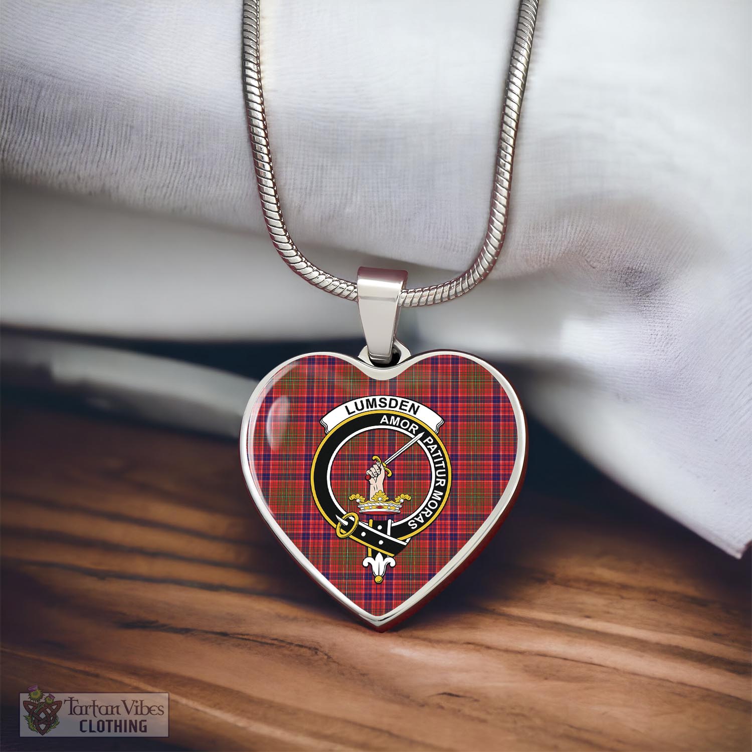 Tartan Vibes Clothing Lumsden Modern Tartan Heart Necklace with Family Crest
