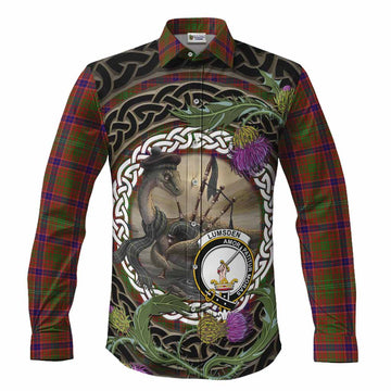 Lumsden Tartan Crest Bagpipe Nessie Long Sleeve Button Shirts Scottish Loch Ness Monster Celtic Thistle