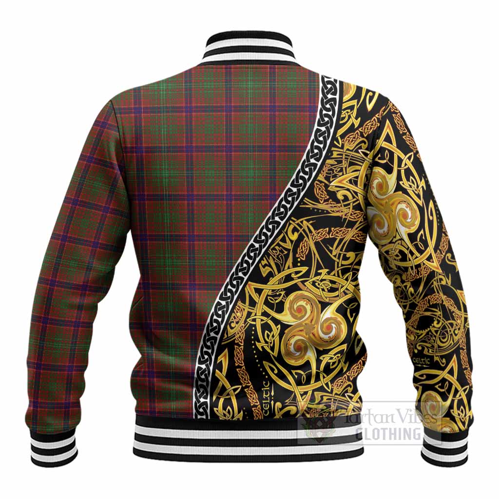 Lumsden Tartan Crest Baseball Jacket Celtic Knot and Triple Trickle Spiral Symbols