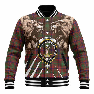 Lumsden Tartan Crest Baseball Jacket Ferocious Lion Style