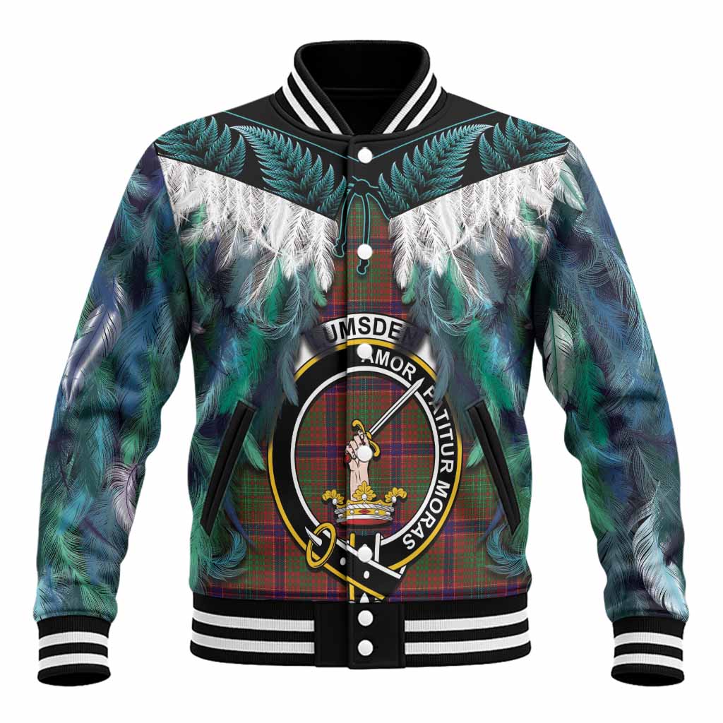 Lumsden Tartan Crest Baseball Jacket New Zealand Maori Korowai Cloak