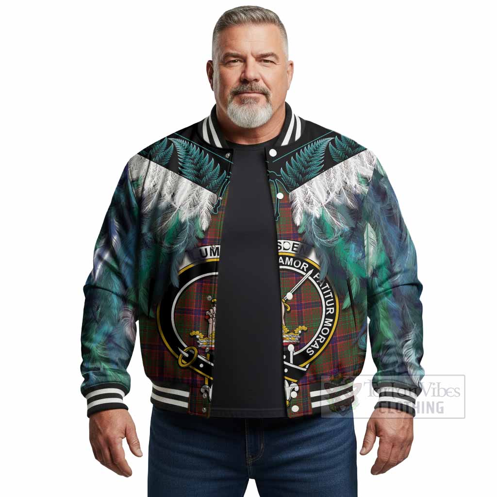 Lumsden Tartan Crest Baseball Jacket New Zealand Maori Korowai Cloak