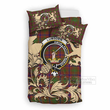 Lumsden Tartan Crest Bedding Set with Scottish Iconic Symbols 