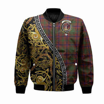 Lumsden Tartan Crest Bomber Jacket Celtic Knot and Triple Trickle Spiral Symbols