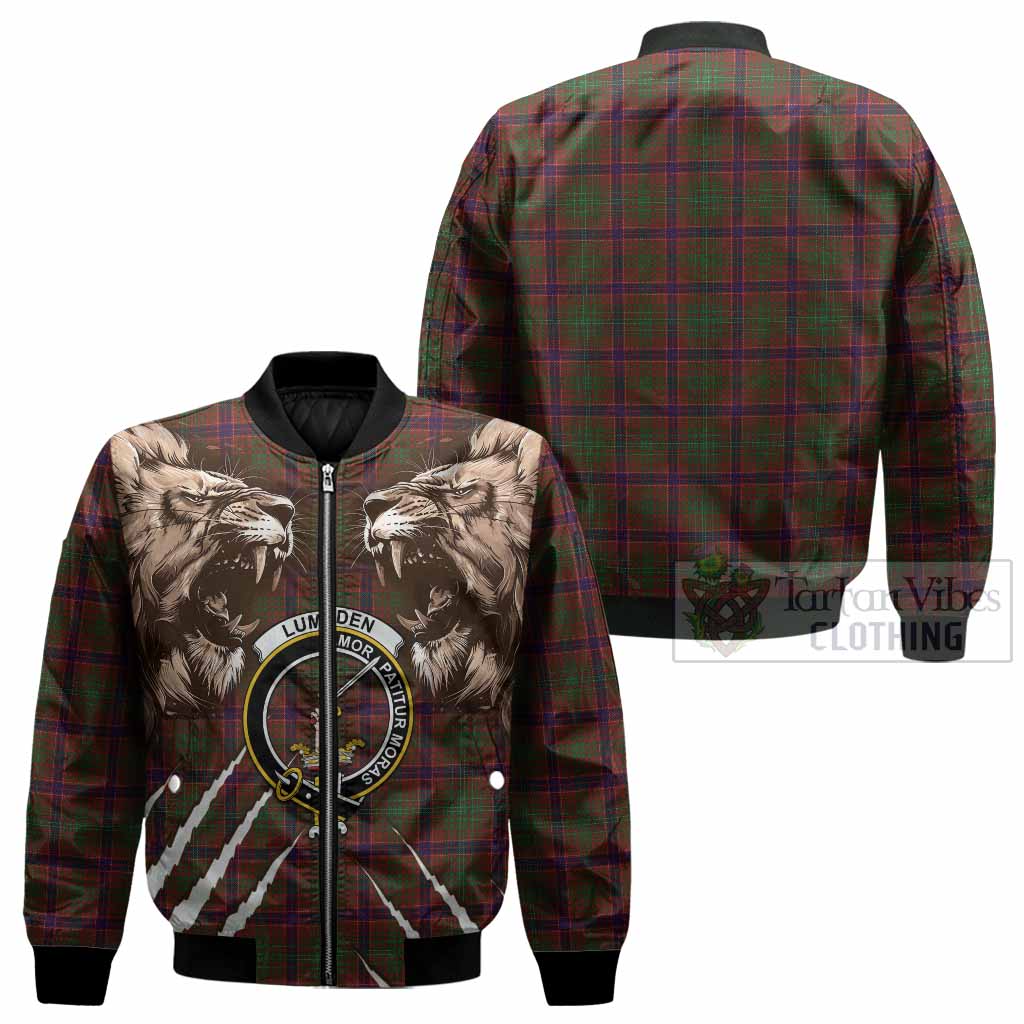 Lumsden Tartan Crest Bomber Jacket Ferocious Lion Style