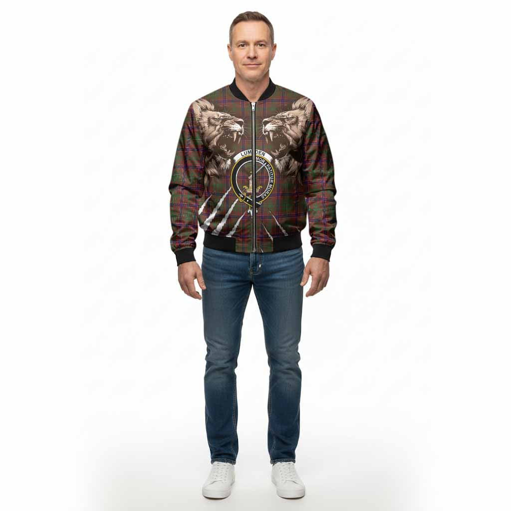 Lumsden Tartan Crest Bomber Jacket Ferocious Lion Style