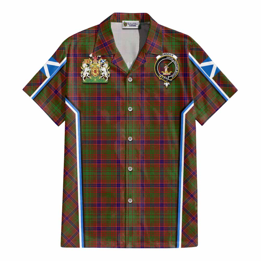Lumsden Tartan Crest Cotton Hawaiian Shirt Scotland Coat of Arm Flag Style - Tartan Vibes Clothing