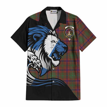Lumsden Tartan Crest Cotton Hawaiian Shirt Scottish Golden Lions Wave Flow