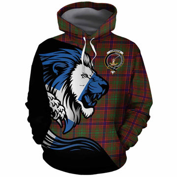 Lumsden Tartan Crest Cotton Hoodie Scottish Golden Lions Wave Flow