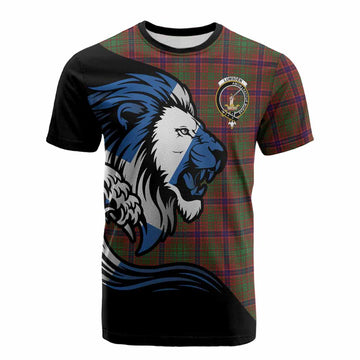 Lumsden Tartan Crest Cotton T-shirt Scottish Golden Lions Wave Flow