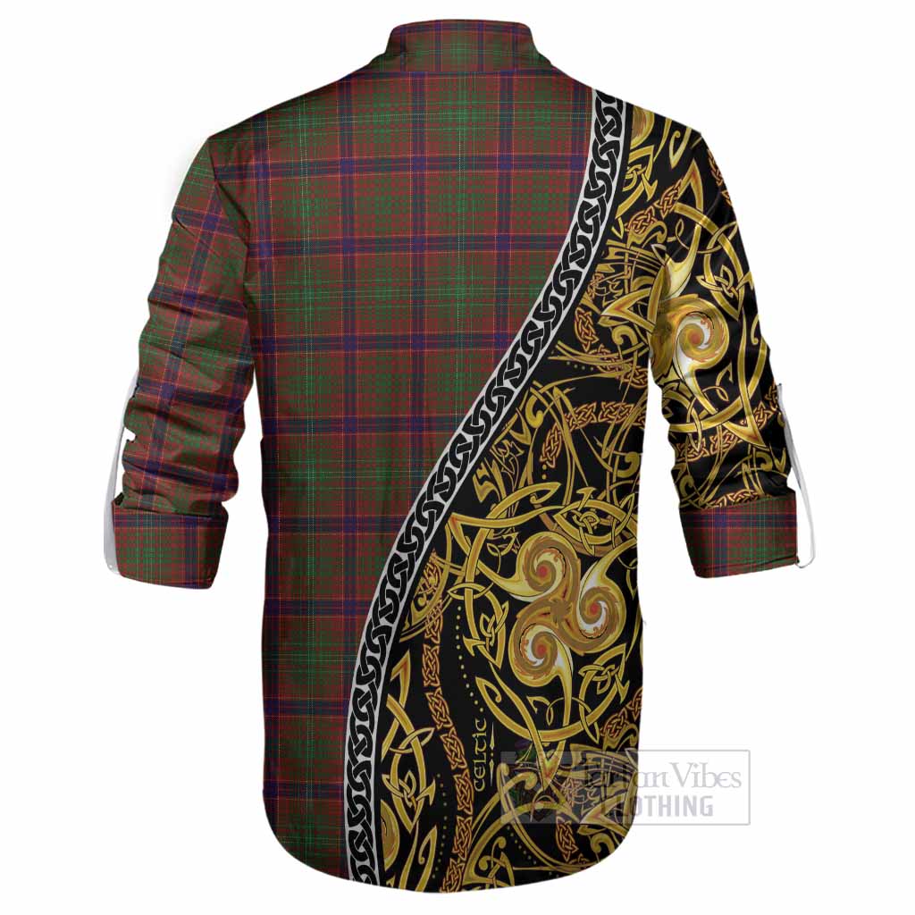 Lumsden Tartan Crest Ghillie Shirt Celtic Knot and Triple Trickle Spiral Symbols