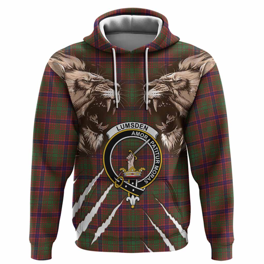Lumsden Tartan Crest Hoodie Ferocious Lion Style
