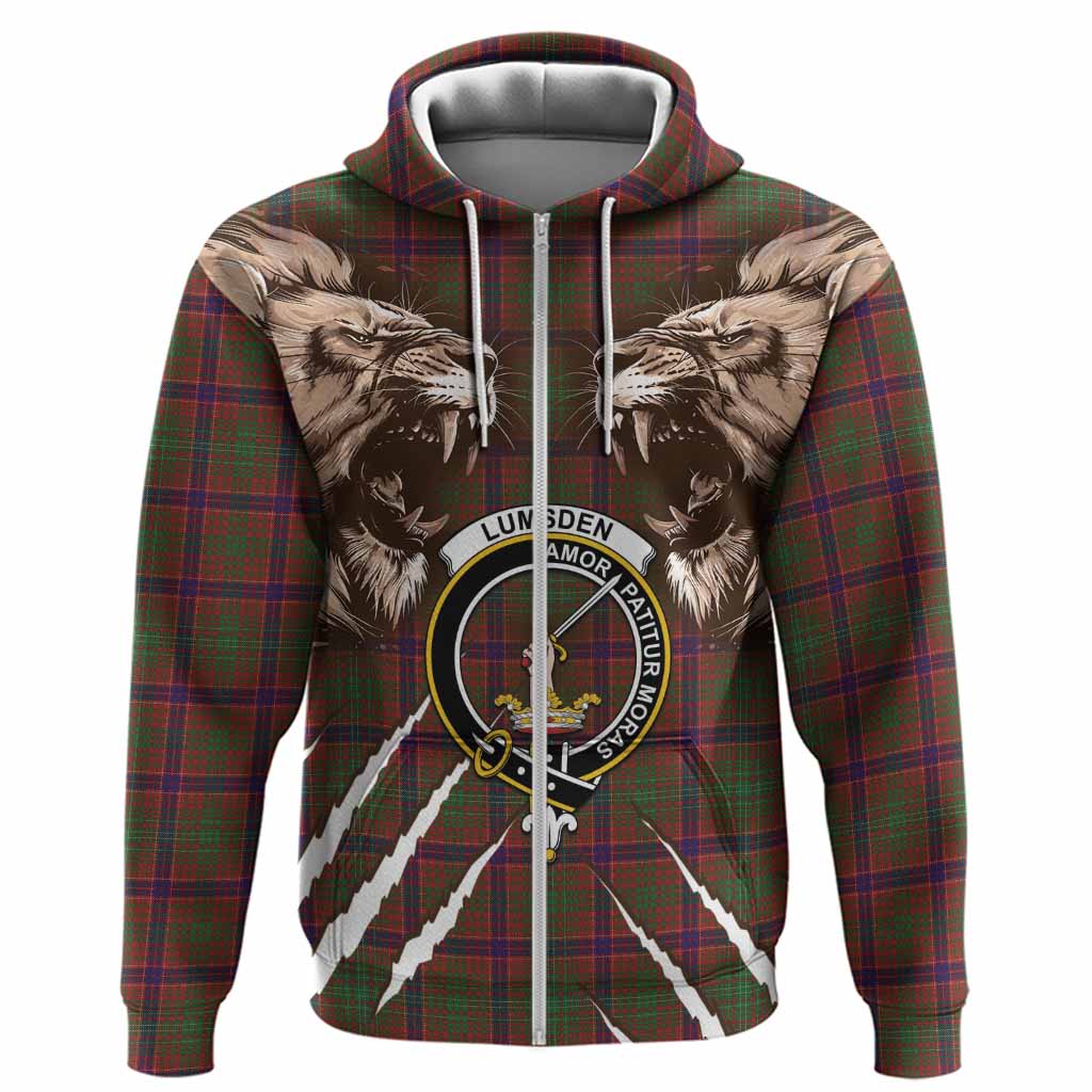 Lumsden Tartan Crest Hoodie Ferocious Lion Style