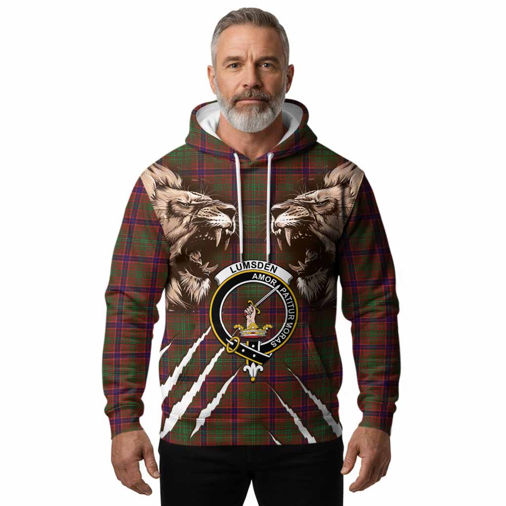 Lumsden Tartan Crest Hoodie Ferocious Lion Style