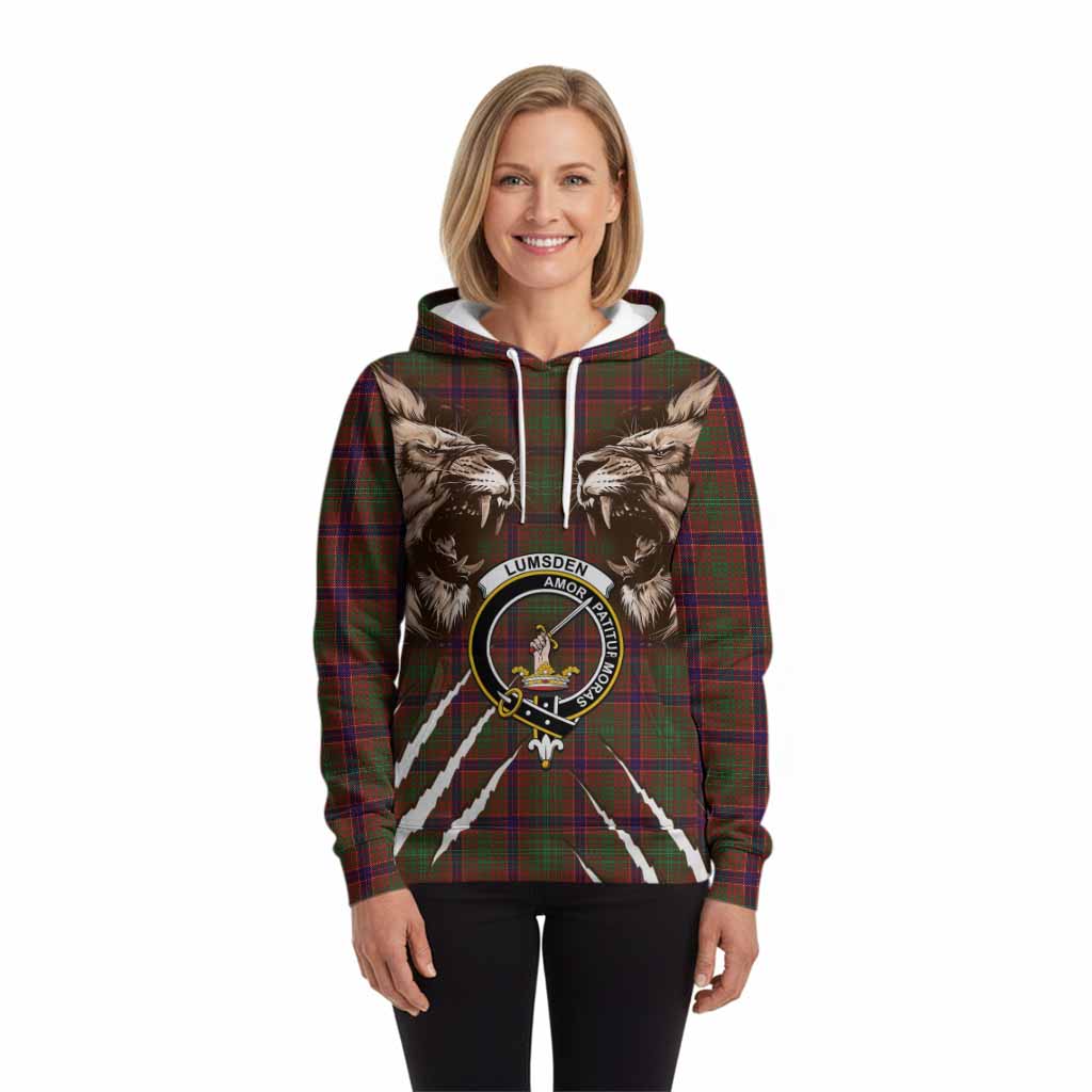 Lumsden Tartan Crest Hoodie Ferocious Lion Style