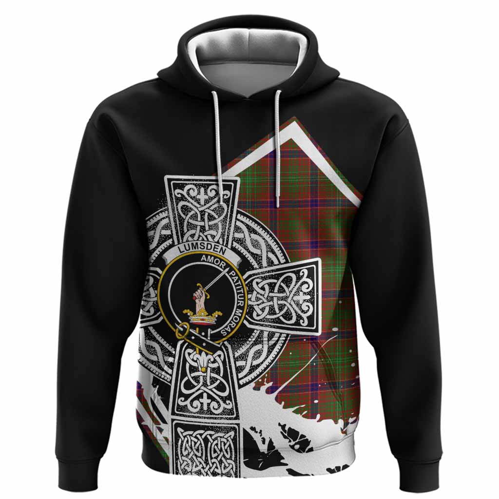 Lumsden Tartan Crest Hoodie Scottish Celtic Cross Heritage