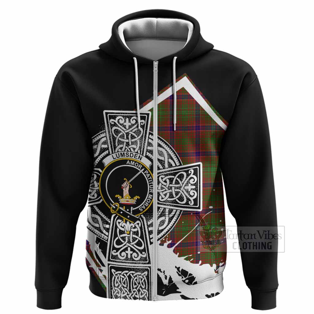 Lumsden Tartan Crest Hoodie Scottish Celtic Cross Heritage