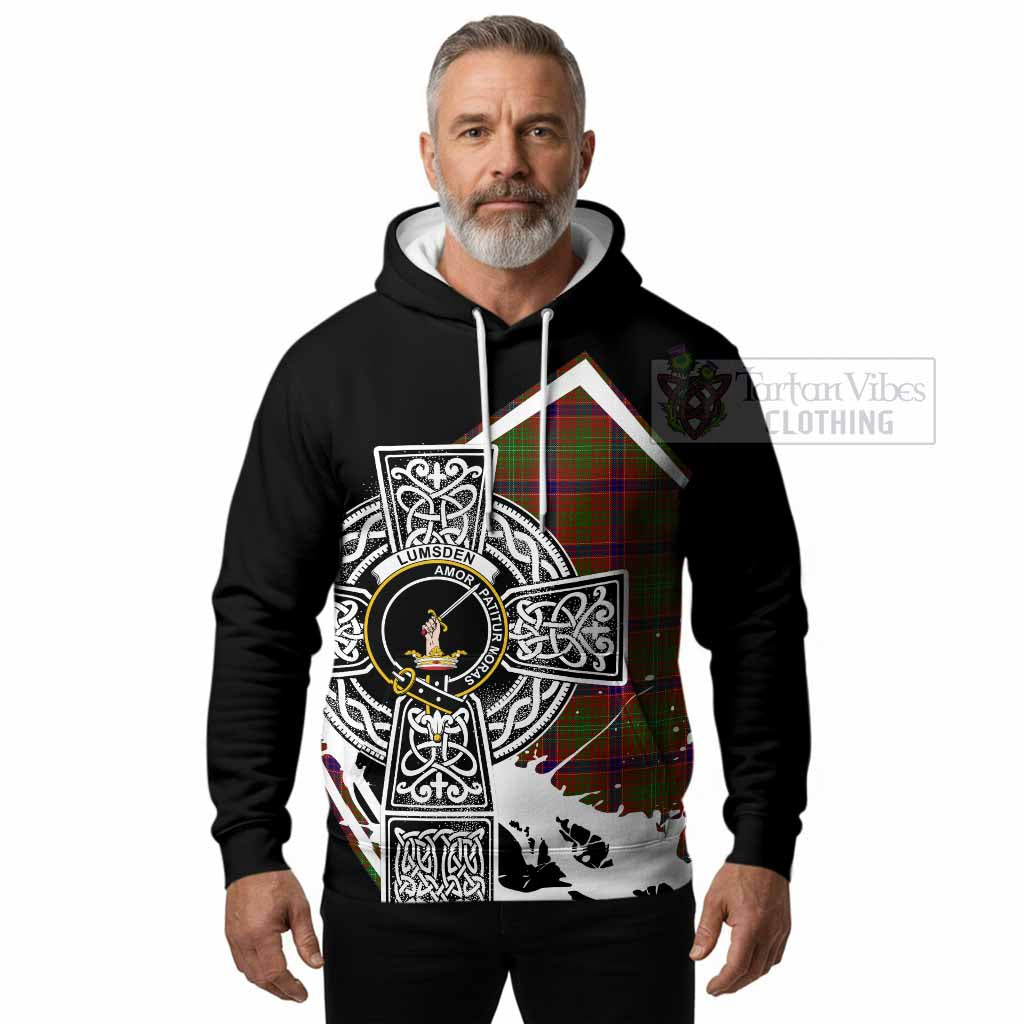 Lumsden Tartan Crest Hoodie Scottish Celtic Cross Heritage