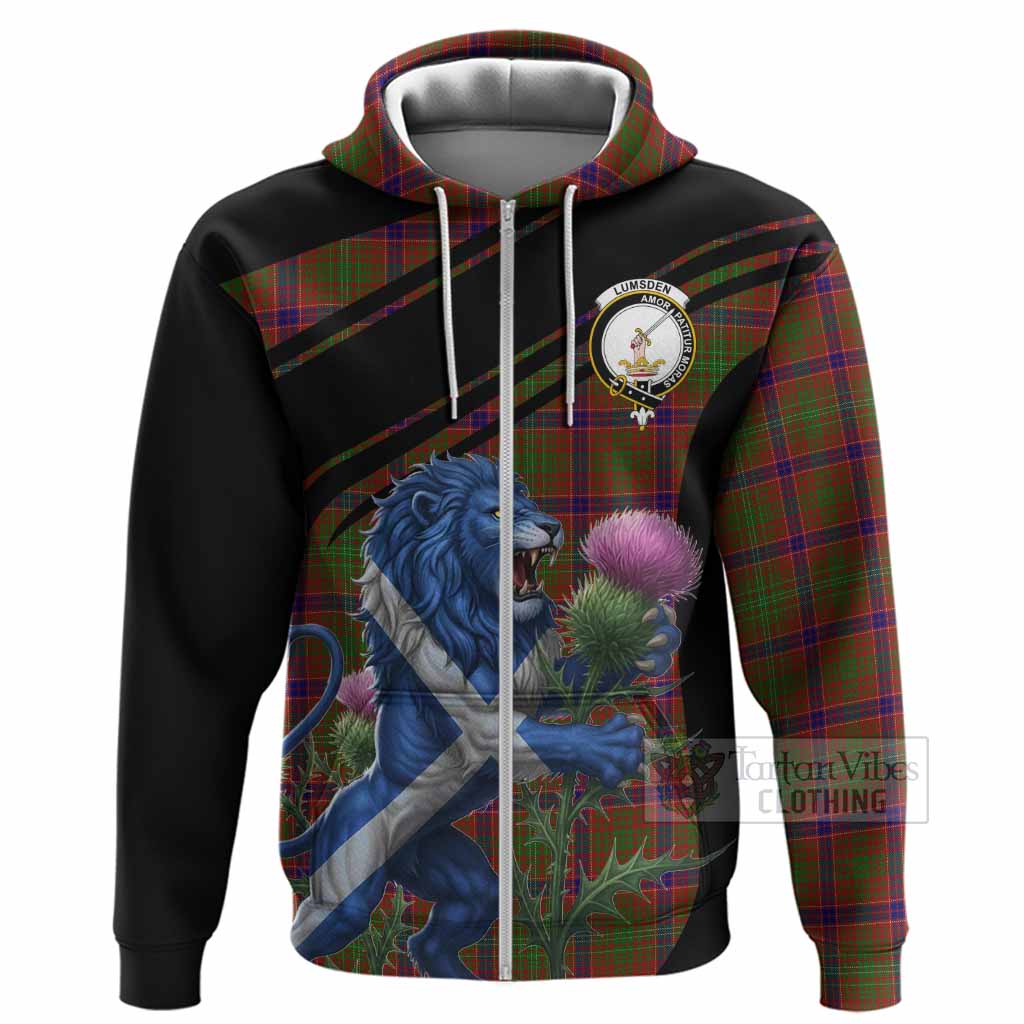 Lumsden Tartan Crest Hoodie Scottish Lion Rampant Thistle