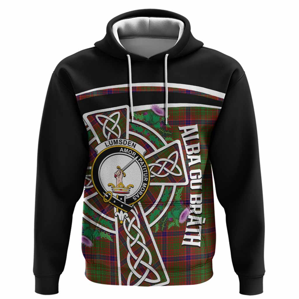 Lumsden Tartan Crest Hoodie Scottish Thistle Celtic Cross Alba Gu Brath