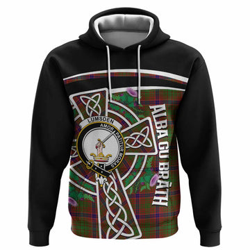Lumsden Tartan Crest Hoodie Scottish Thistle Celtic Cross Alba Gu Brath