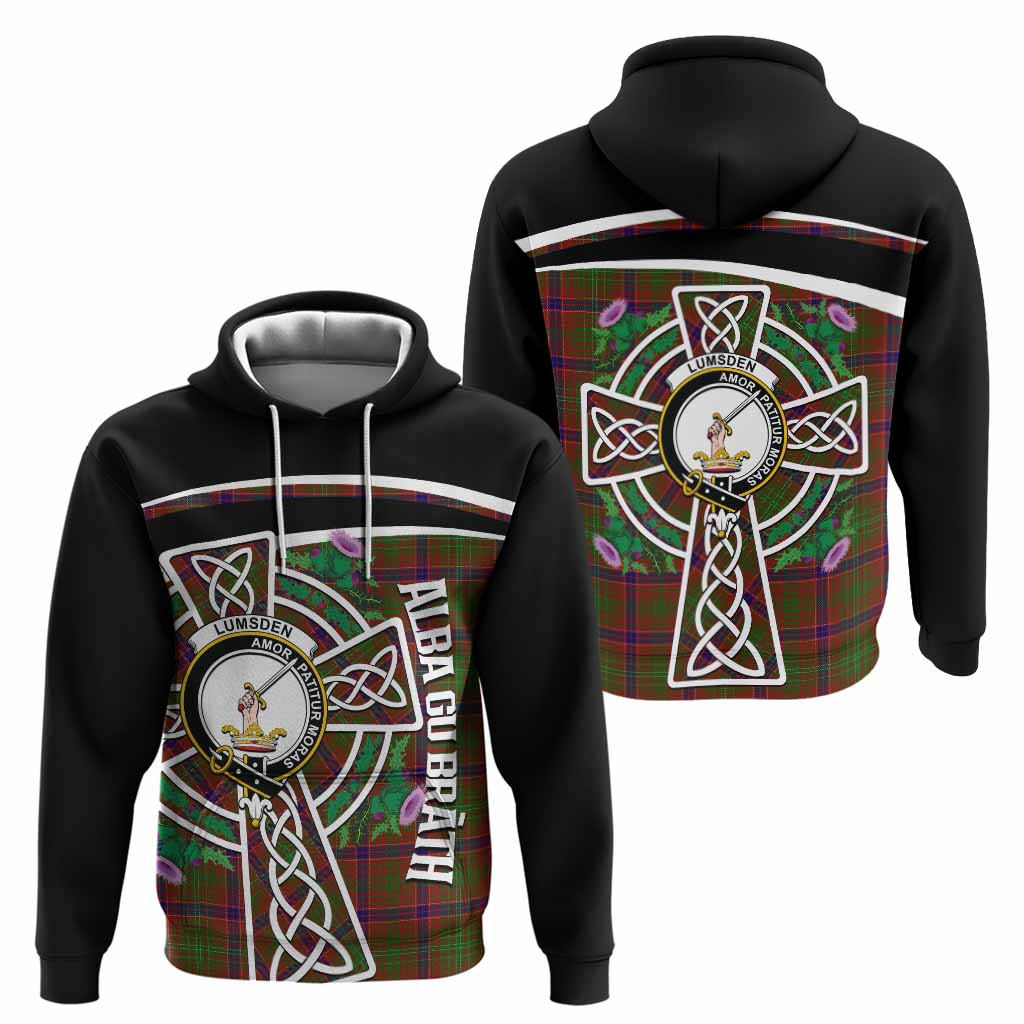 Lumsden Tartan Crest Hoodie Scottish Thistle Celtic Cross Alba Gu Brath