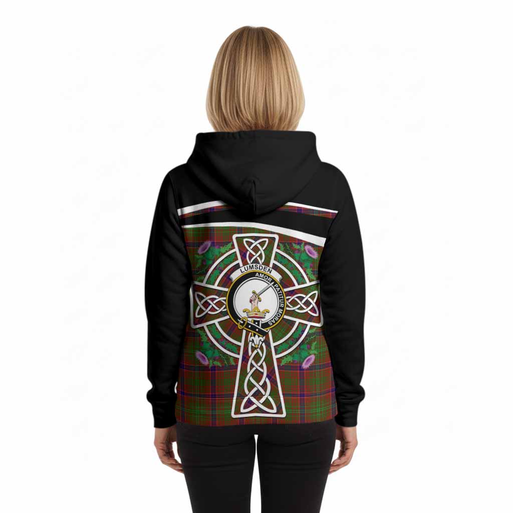Lumsden Tartan Crest Hoodie Scottish Thistle Celtic Cross Alba Gu Brath