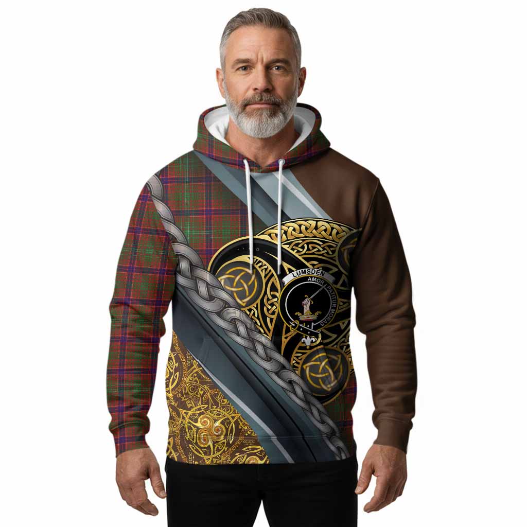 Lumsden Tartan Crest Hoodie Scottish Triskele Celtic