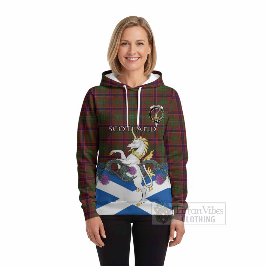 Lumsden Tartan Crest Hoodie Scottish Unicorn With Thistle