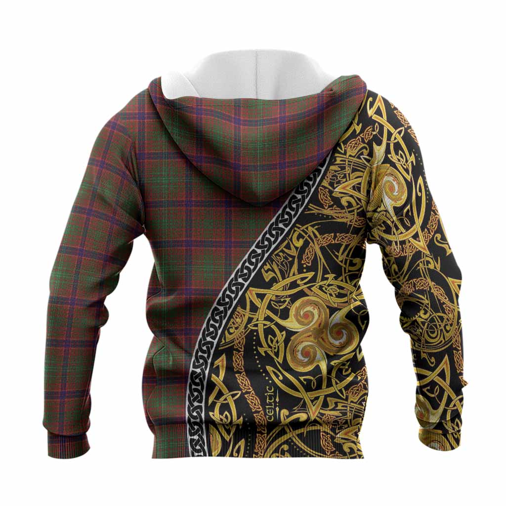 Lumsden Tartan Crest Knitted Hoodie Celtic Knot and Triple Trickle Spiral Symbols