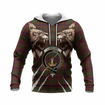 Lumsden Tartan Crest Knitted Hoodie Ferocious Lion Style