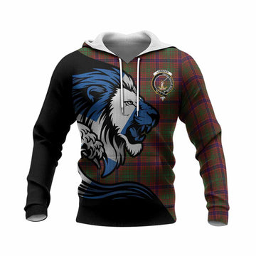 Lumsden Tartan Crest Knitted Hoodie Scottish Golden Lions Wave Flow