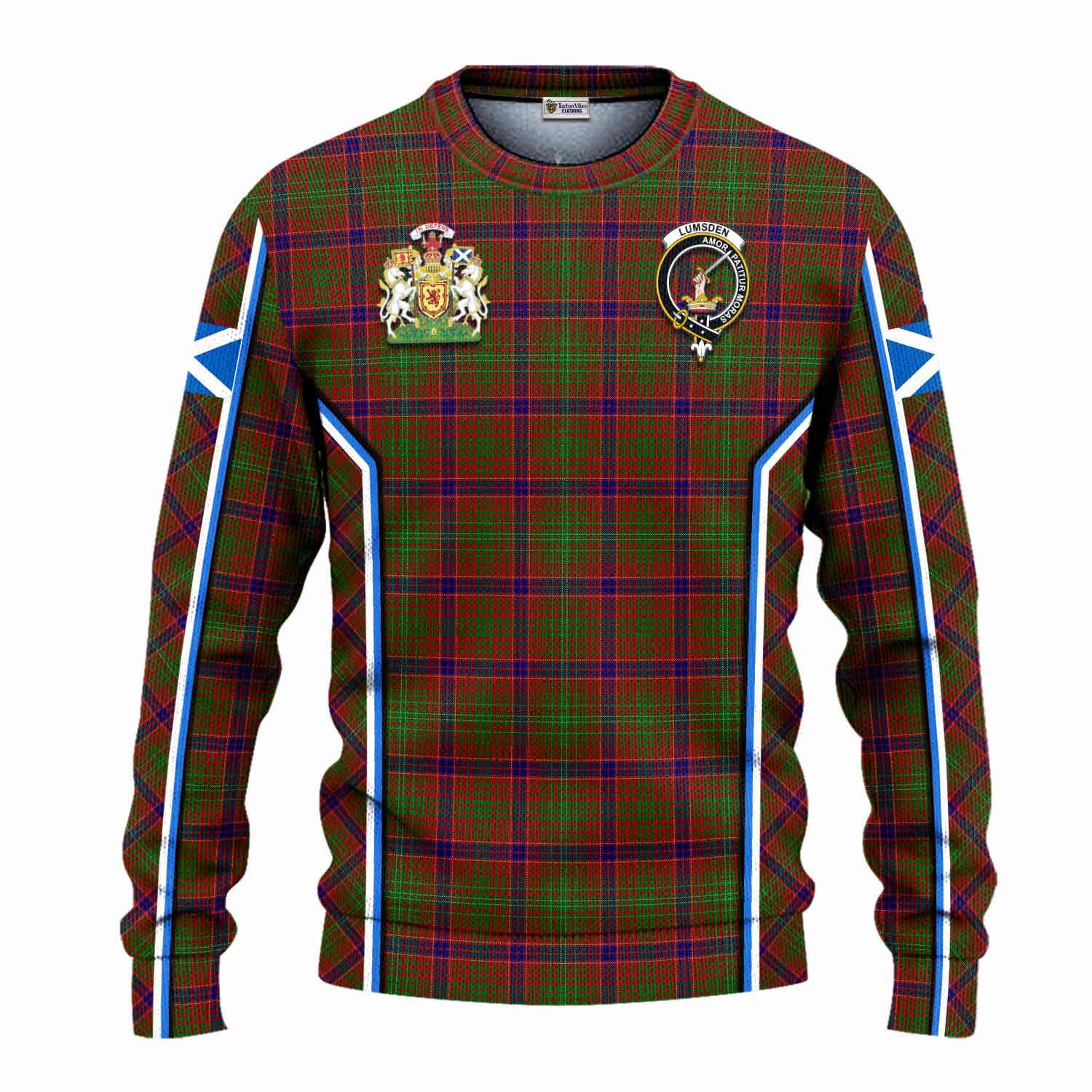 Lumsden Tartan Crest Knitted Sweater Scotland Coat of Arm Flag Style - Tartan Vibes Clothing