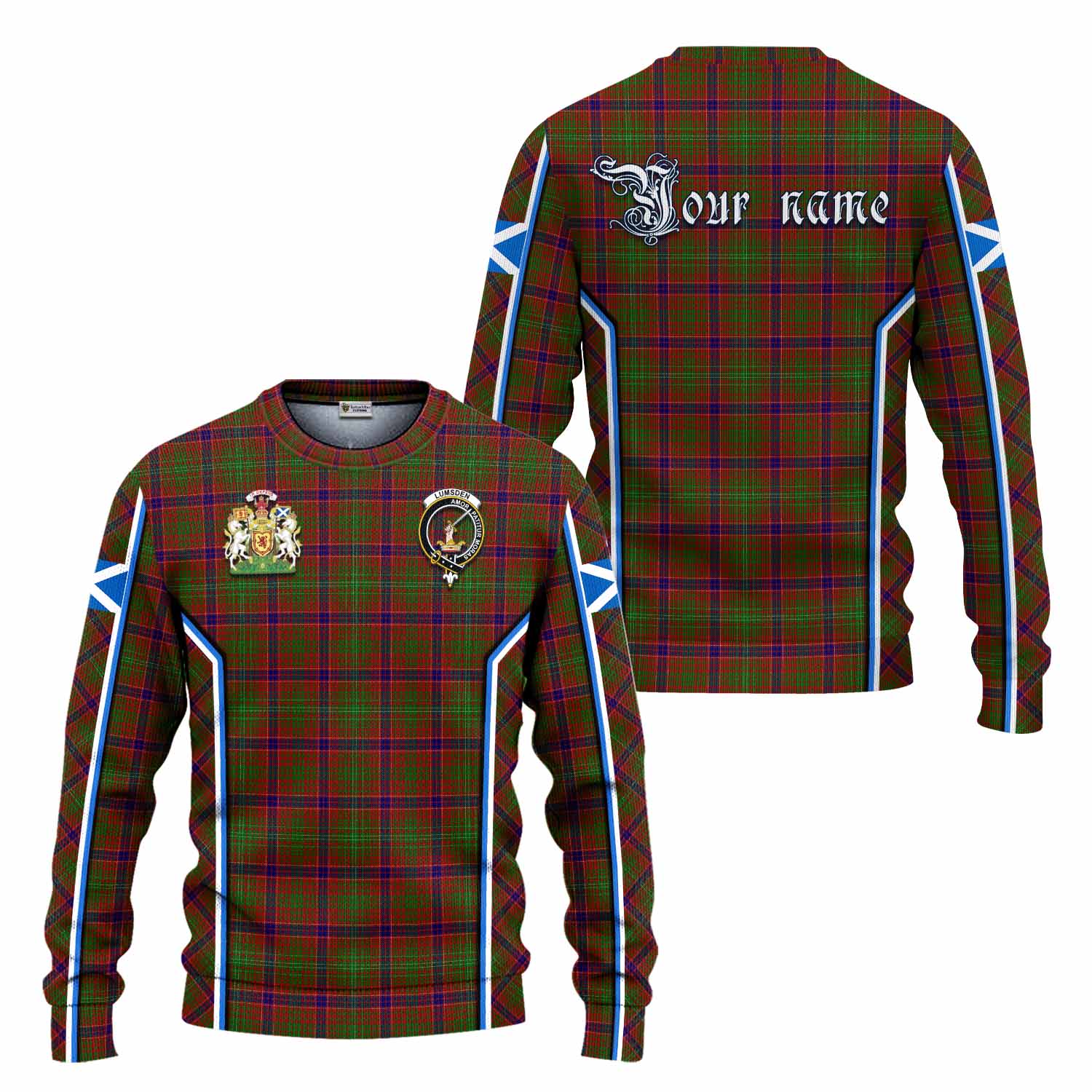Lumsden Tartan Crest Knitted Sweater Scotland Coat of Arm Flag Style - Tartan Vibes Clothing