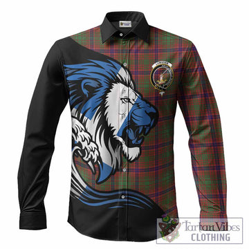 Lumsden Tartan Crest Long Sleeve Button Shirts Scottish Golden Lions Wave Flow