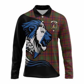 Lumsden Tartan Crest Long Sleeve Polo Shirt Scottish Golden Lions Wave Flow