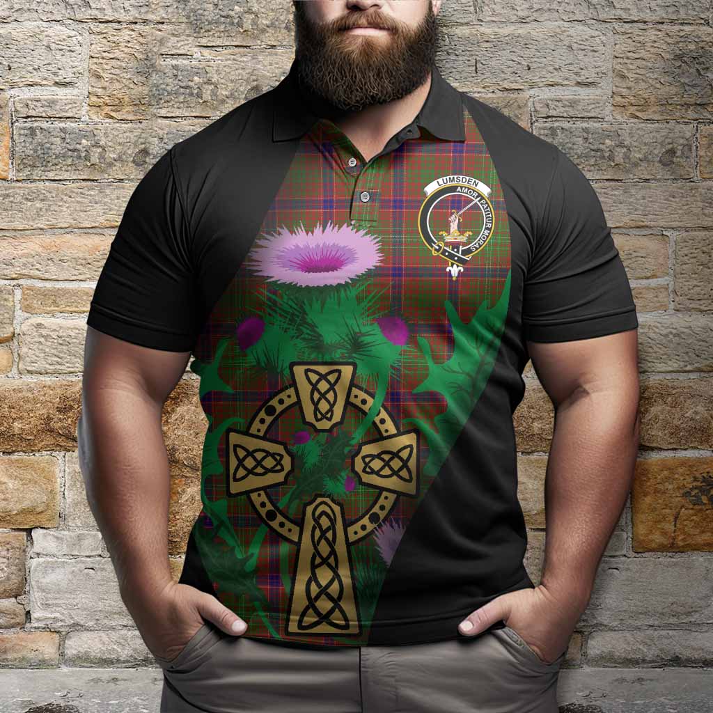 Lumsden Tartan Crest Polo Shirt Celtic Cross Thistle Flowers