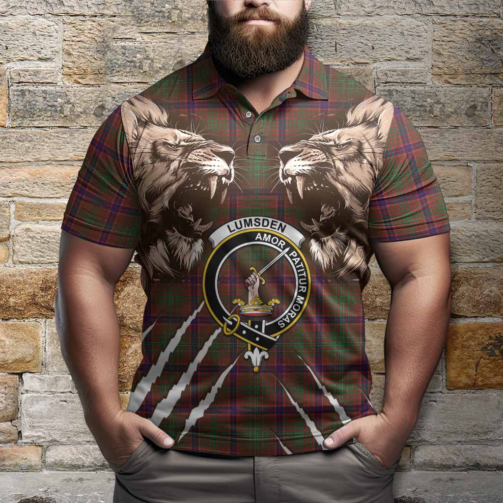 Lumsden Tartan Crest Polo Shirt Ferocious Lion Style
