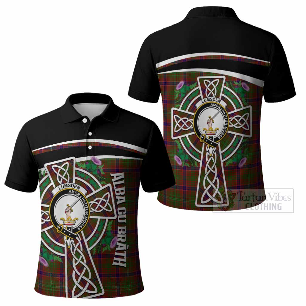 Lumsden Tartan Crest Polo Shirt Scottish Thistle Celtic Cross Alba Gu Brath