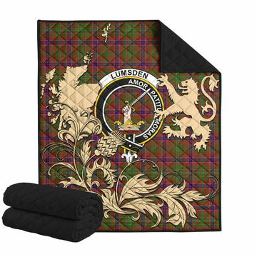 Lumsden Tartan Crest Premium Quilt with Scottish Iconic Symbols 