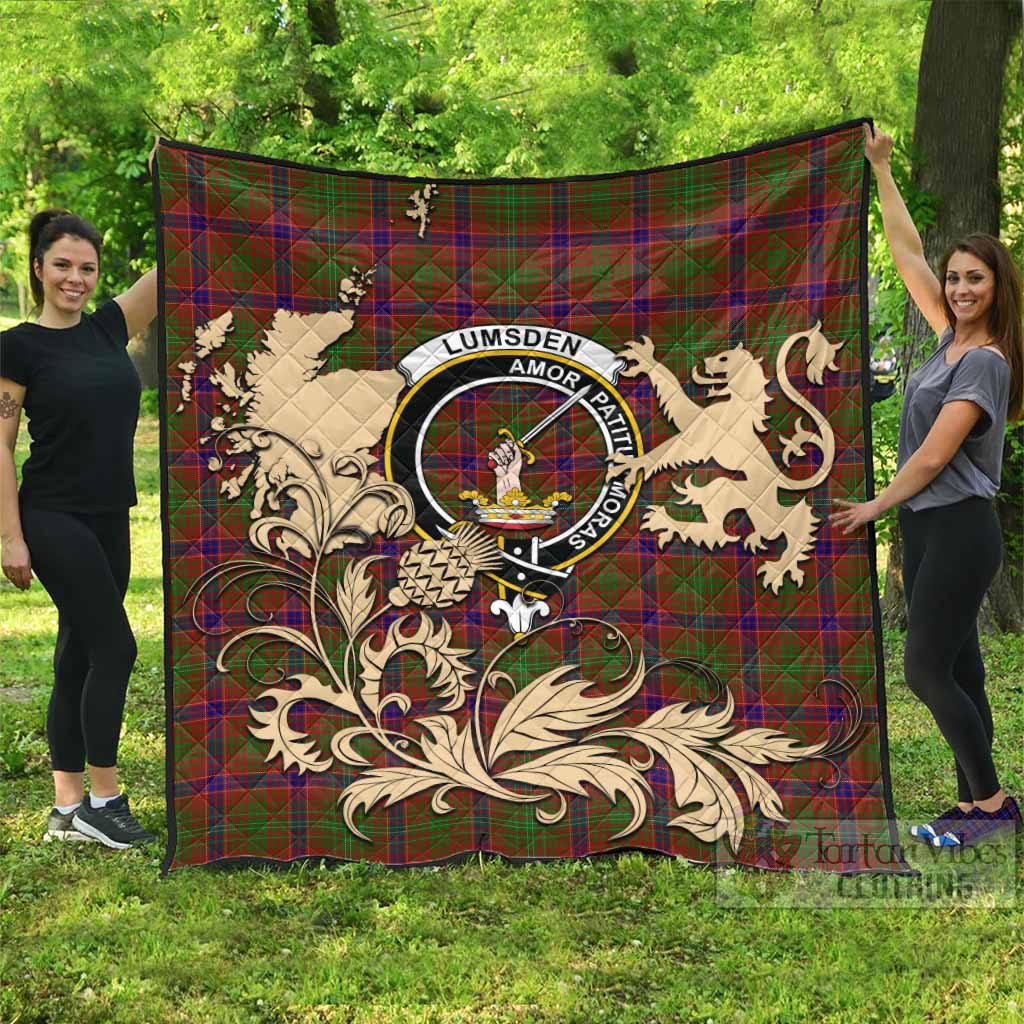 Lumsden Tartan Crest Premium Quilt with Scottish Iconic Symbols 
