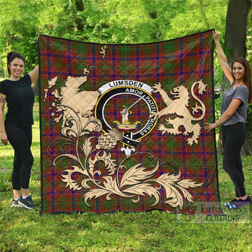 Lumsden Tartan Crest Premium Quilt with Scottish Iconic Symbols 