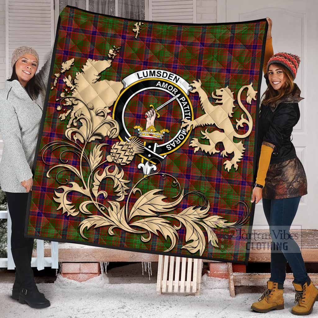 Lumsden Tartan Crest Premium Quilt with Scottish Iconic Symbols 
