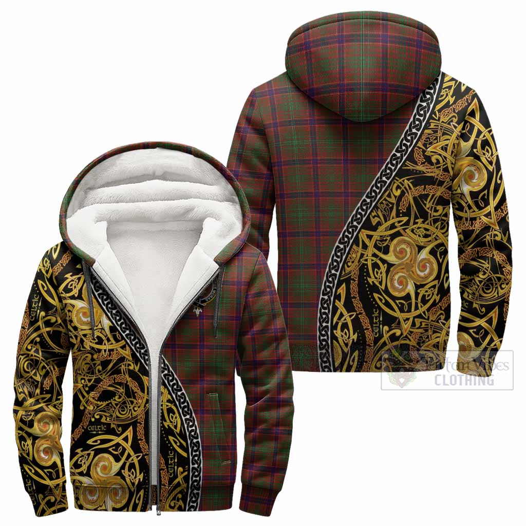Lumsden Tartan Crest Sherpa Hoodie Celtic Knot and Triple Trickle Spiral Symbols