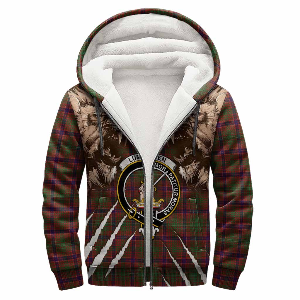 Lumsden Tartan Crest Sherpa Hoodie Ferocious Lion Style