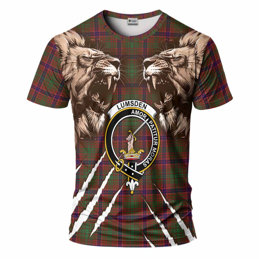 Lumsden Tartan Crest T-Shirt Ferocious Lion Style